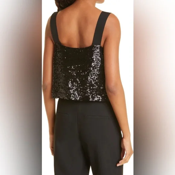 VERONICA BEARD Adi Black Sequin Crop Camisole Top size 14 - Picture 2 of 14